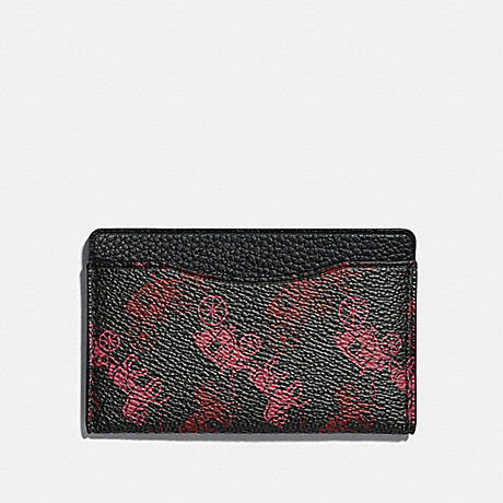 COACH 79414 SMALL CARD CASE WITH HORSE AND CARRIAGE PRINT BLACK/RED
