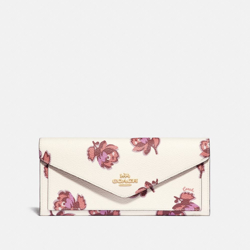 SOFT WALLET WITH FLORAL PRINT - GOLD/CHALK FLORAL PRINT - COACH 79429