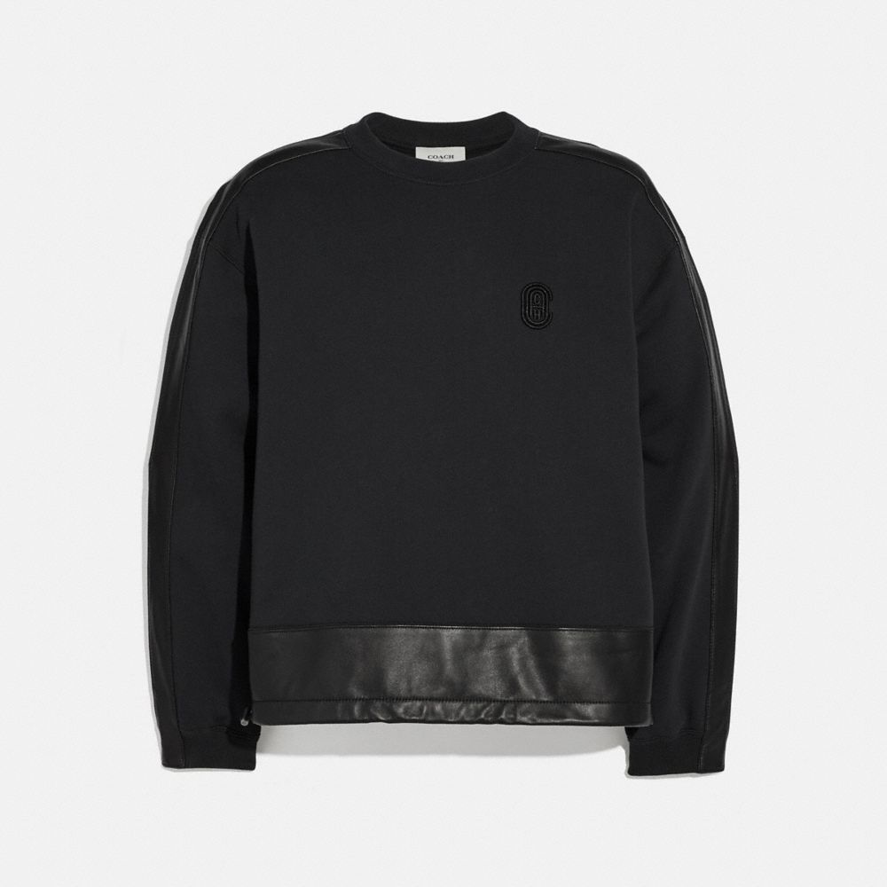 LEATHER TRIM SWEATSHIRT - BLACK - COACH 79523