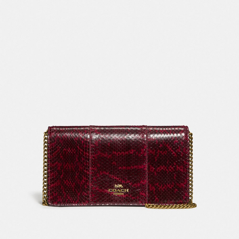 CALLIE FOLDOVER CHAIN CLUTCH IN BLOCKED SNAKESKIN - 79600 - B4/DEEP RED