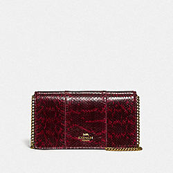 CALLIE FOLDOVER CHAIN CLUTCH IN BLOCKED SNAKESKIN - B4/DEEP RED - COACH 79600