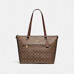 COACH 79609 Gallery Tote In Signature Canvas GOLD/KHAKI SADDLE 2