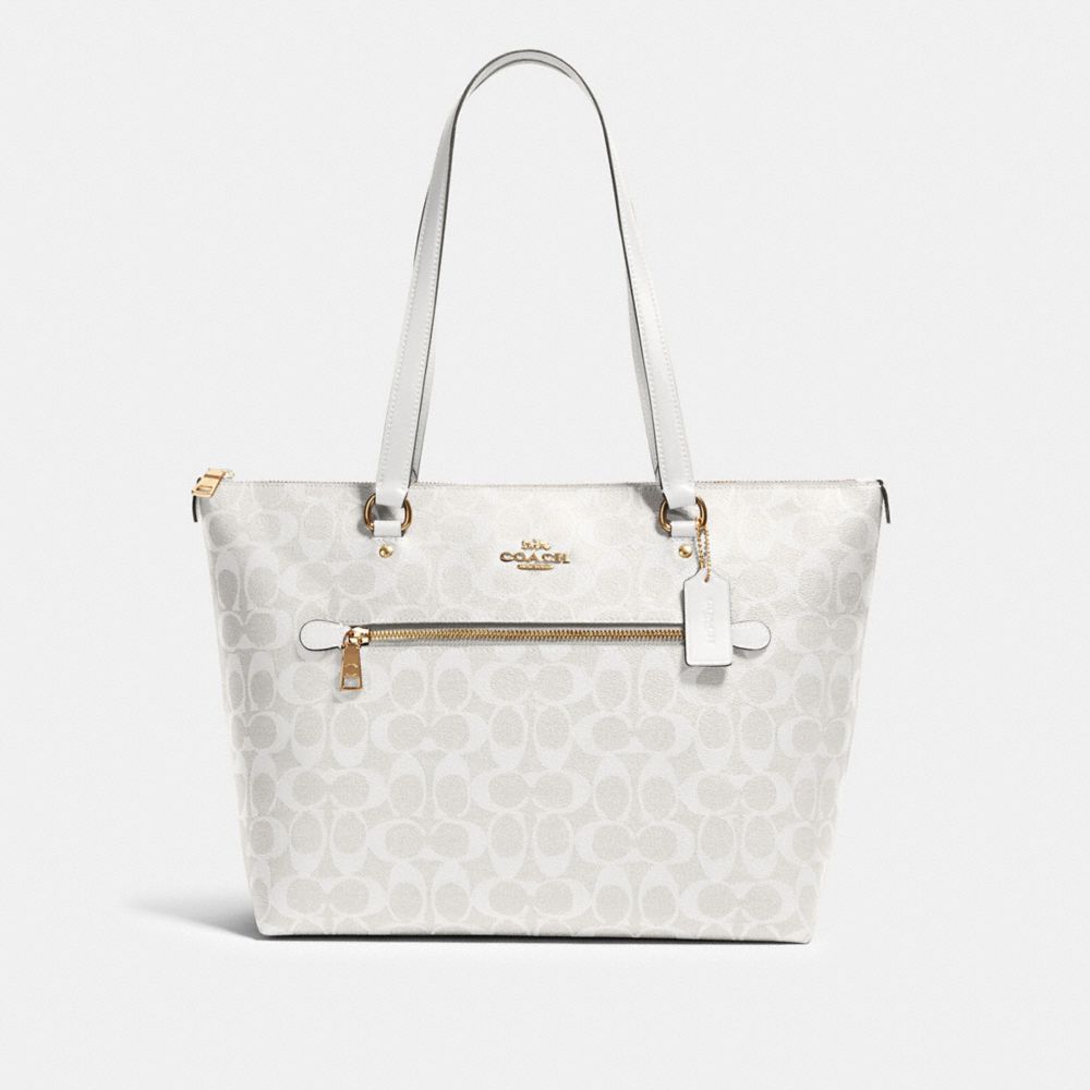 Coach White Signature Coated Canvas and Leather Gallery Tote