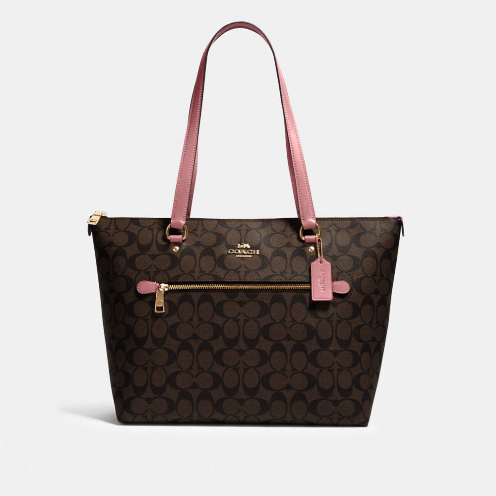 COACH 79609 - Gallery Tote In Signature Canvas GOLD/BROWN/TRUE PINK
