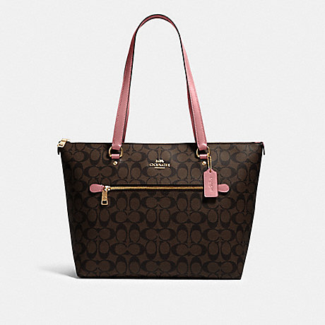 COACH 79609 Gallery Tote In Signature Canvas GOLD/BROWN/TRUE-PINK