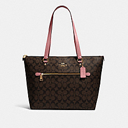 COACH 79609 Gallery Tote In Signature Canvas GOLD/BROWN/TRUE PINK