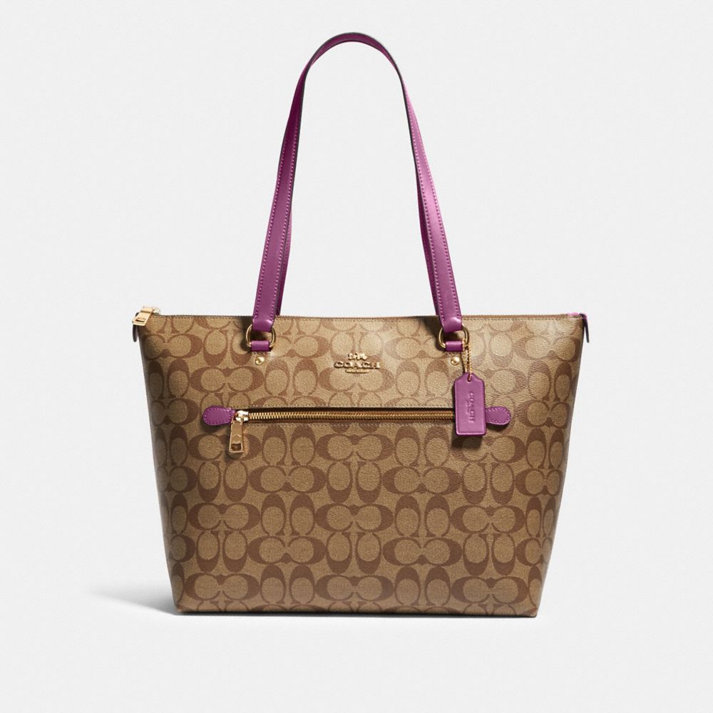 COACH GALLERY TOTE IN SIGNATURE CANVAS - IM/KHAKI/LILAC BERRY - 79609