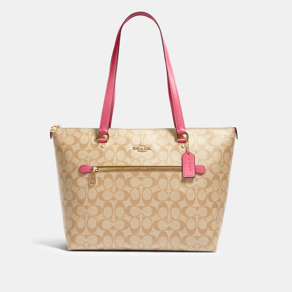 COACH GALLERY TOTE IN SIGNATURE CANVAS - IM/LIGHT KHAKI/CONFETTI PINK - 79609