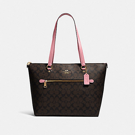 COACH 79609 Gallery Tote In Signature Canvas GOLD/BROWN-SHELL-PINK
