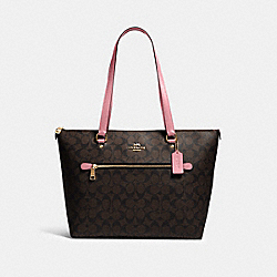 COACH 79609 Gallery Tote In Signature Canvas GOLD/BROWN SHELL PINK