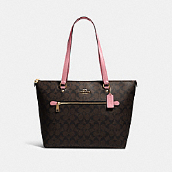 Gallery Tote In Signature Canvas - GOLD/BROWN SHELL PINK - COACH 79609