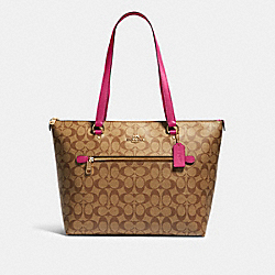 COACH 79609 Gallery Tote In Signature Canvas GOLD/KHAKI/BOLD PINK