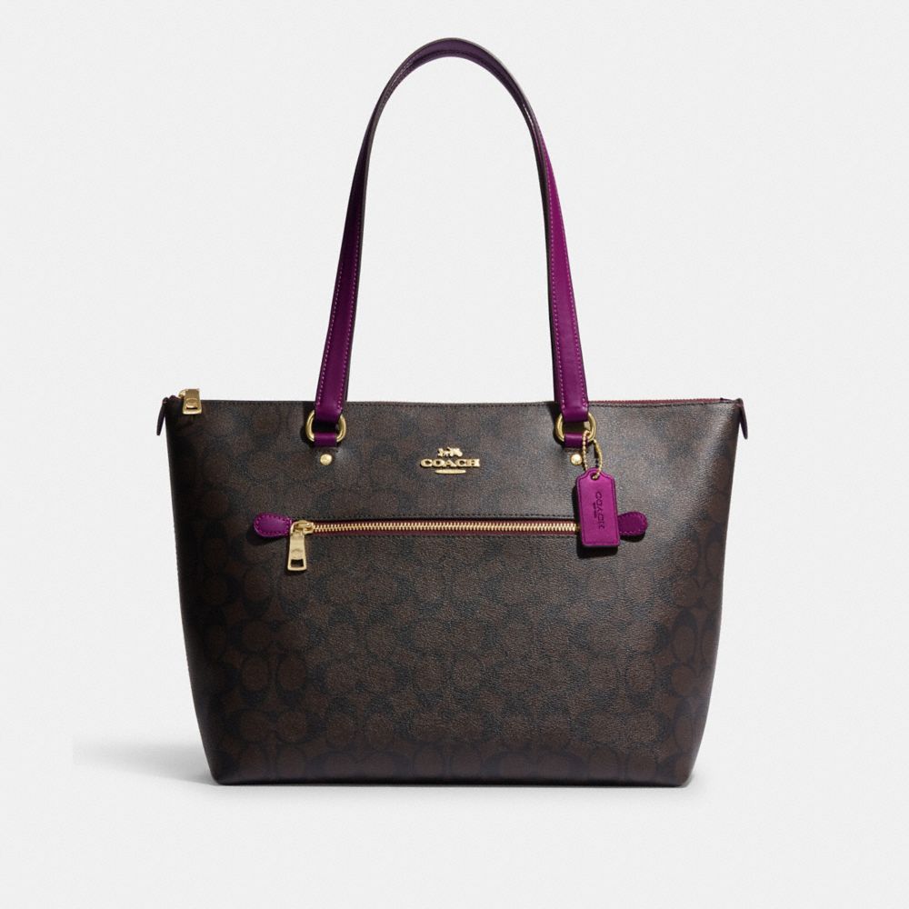 COACH 79609 Gallery Tote In Signature Canvas IM/BROWN/DARK MAGENTA