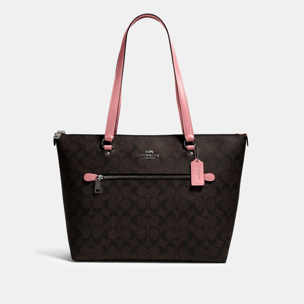 Coach 79609 Gallery Tote In Signature Canvas In Brown/True Pink