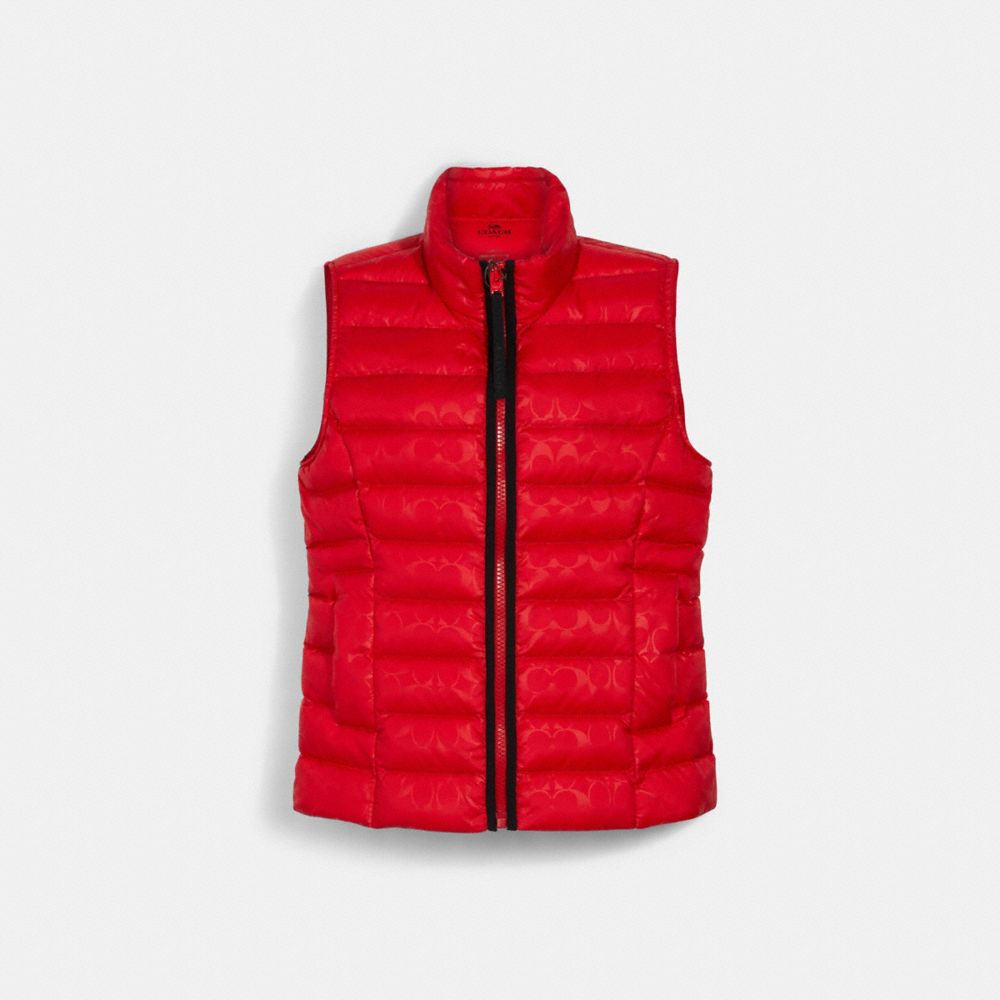 COACH 79674 - SIGNATURE EMBOSSED SHORT DOWN VEST POPPY