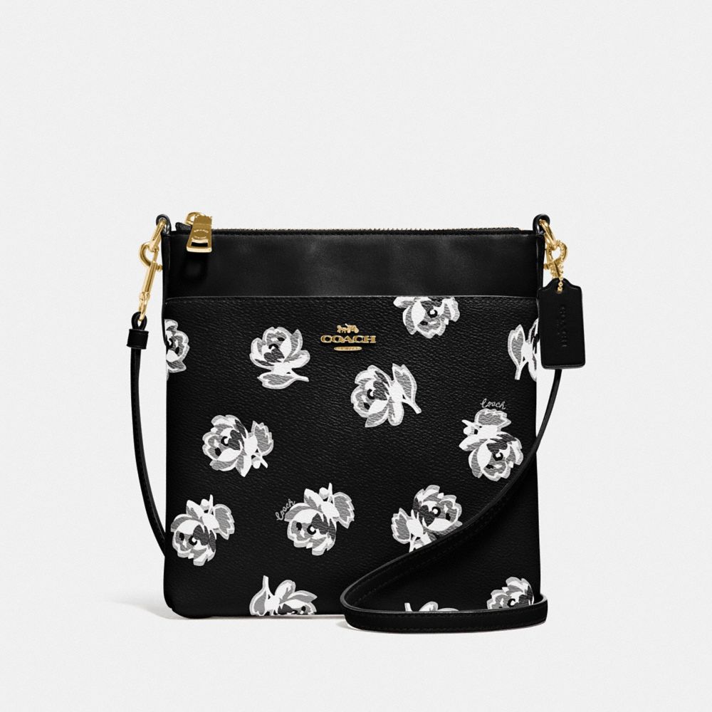 COACH 79686 KITT MESSENGER CROSSBODY WITH FLORAL PRINT GD/BLACK-FLORAL-PRINT