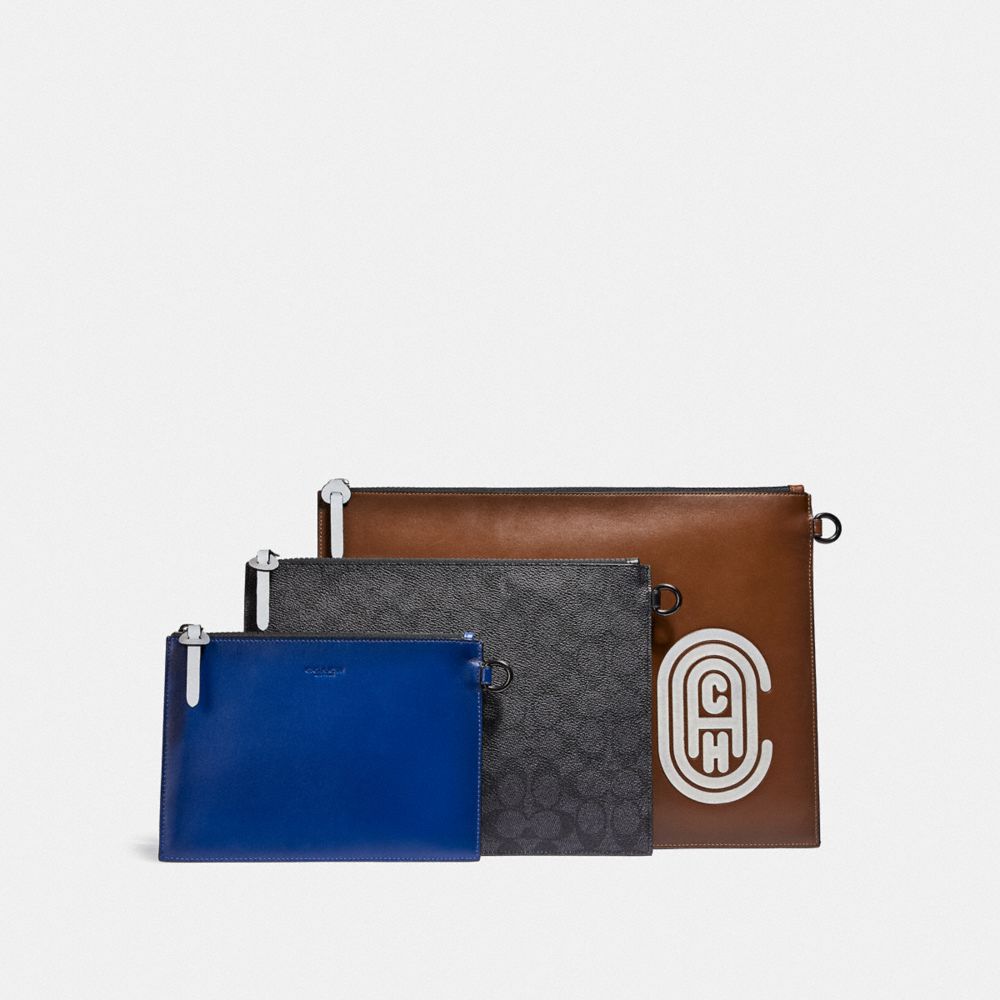 TRIPLE POUCH IN SIGNATURE CANVAS WITH REFLECTIVE COACH PATCH - SPORT BLUE/SILVER - COACH 79727