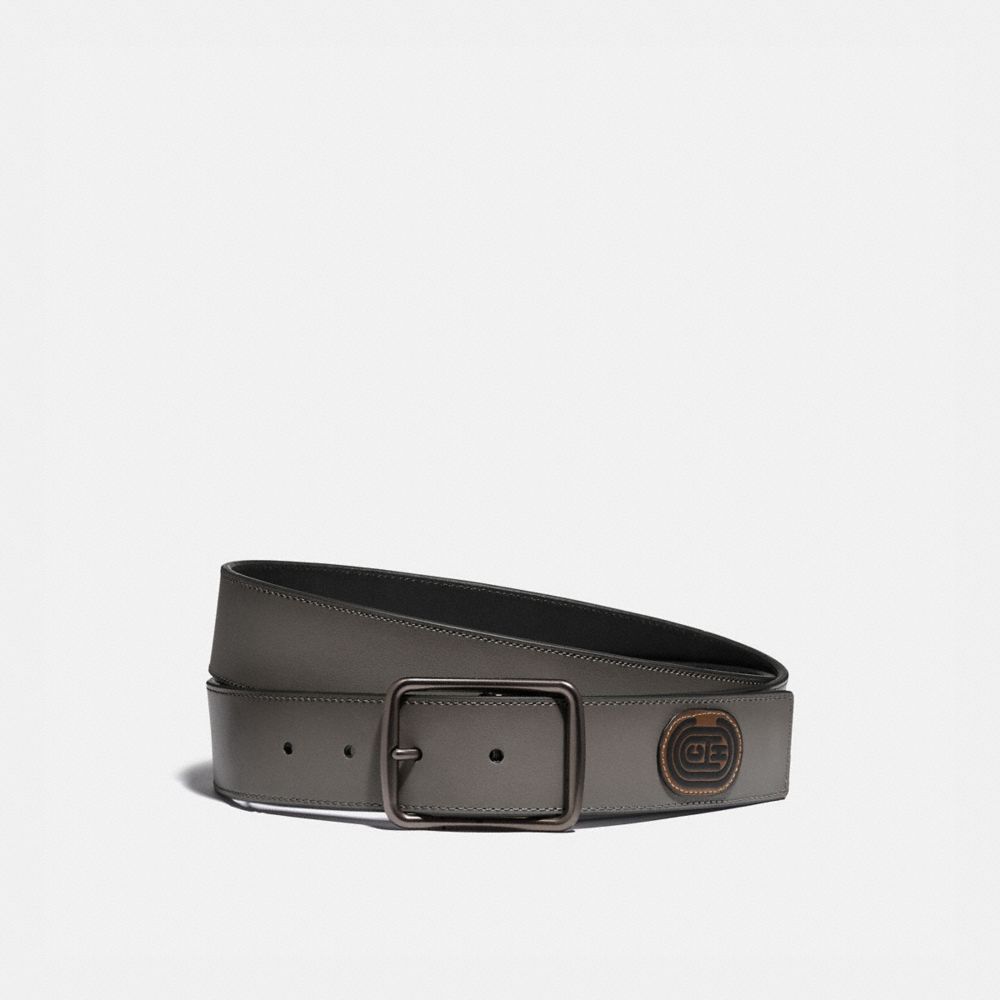 COACH 79803 Harness Buckle Cut-to-size Reversible Belt With Coach Patch, 38mm GREY/BLACK