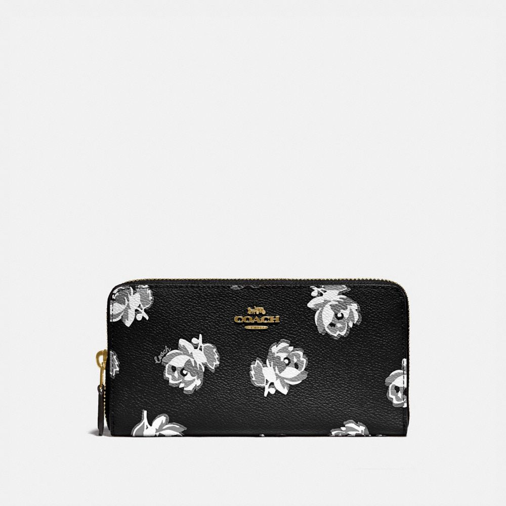 COACH ACCORDION ZIP WALLET WITH FLORAL PRINT - GOLD/BLACK FLORAL PRINT - 79814
