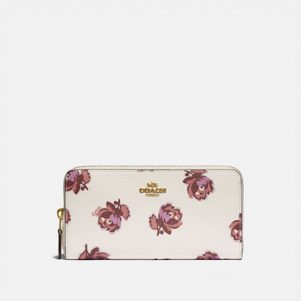 COACH 79814 ACCORDION ZIP WALLET WITH FLORAL PRINT GD/CHALK FLORAL PRINT