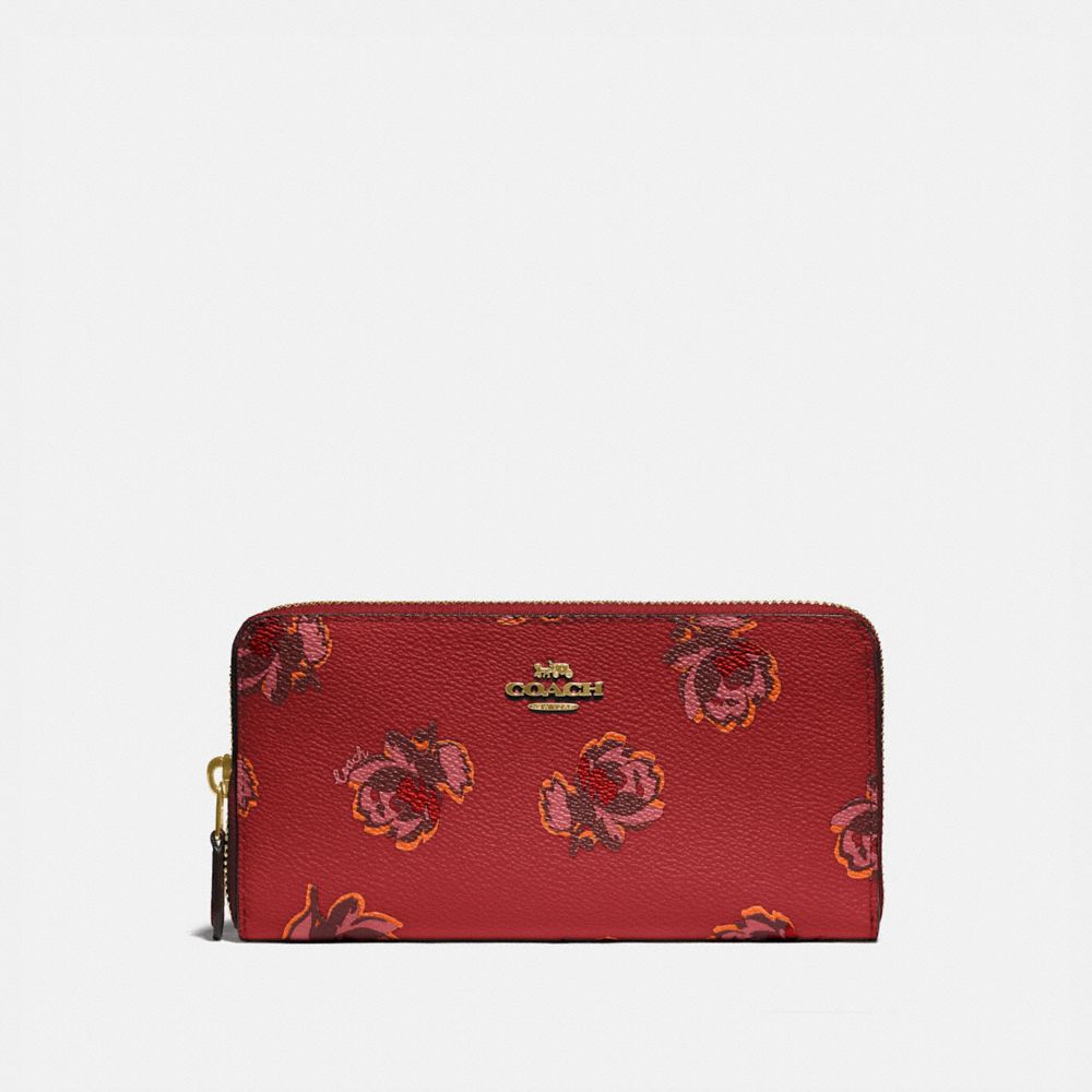 COACH 79814 Accordion Zip Wallet With Floral Print GD/RED APPLE FLORAL PRINT