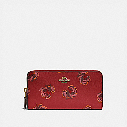 COACH 79814 Accordion Zip Wallet With Floral Print GD/RED APPLE FLORAL PRINT