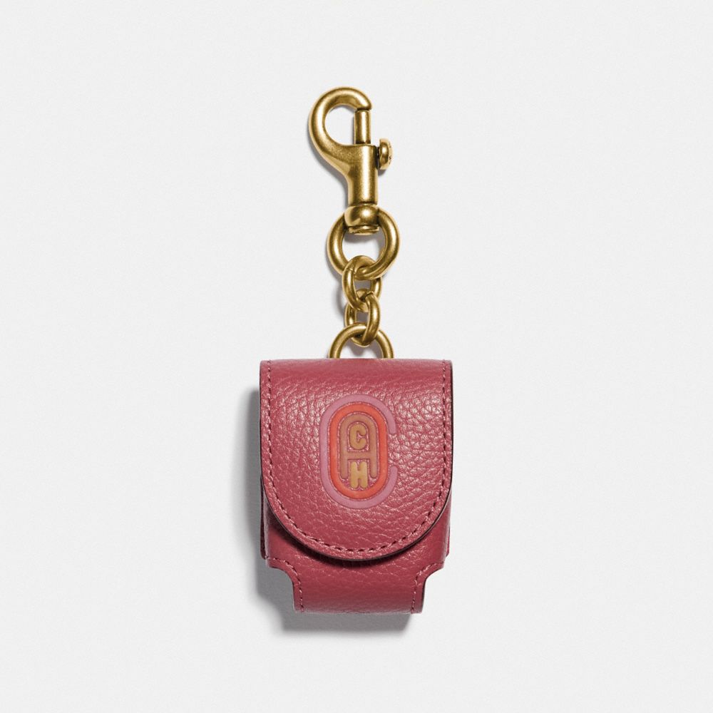 COACH 79860 WIRELESS EARBUD CASE BAG CHARM WITH COACH PATCH GOLD/RED