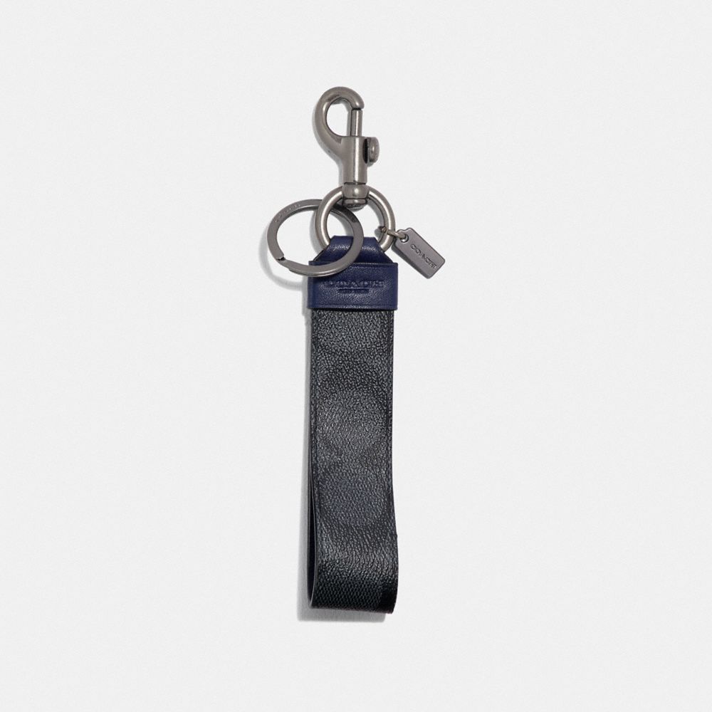 COACH 79882 Large Loop Key Fob In Signature Canvas CHARCOAL