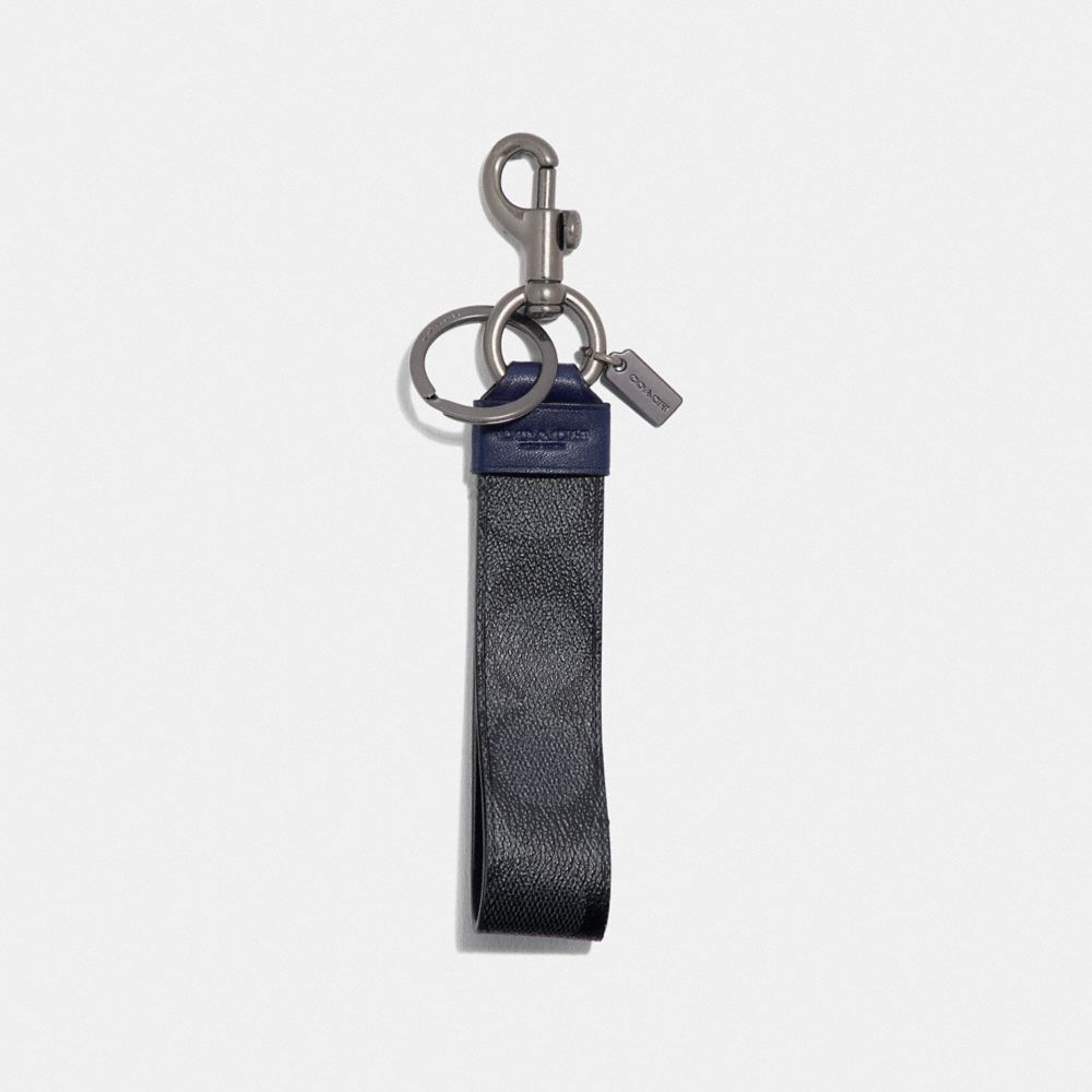 COACH 79882 Large Loop Key Fob In Signature Canvas Charcoal