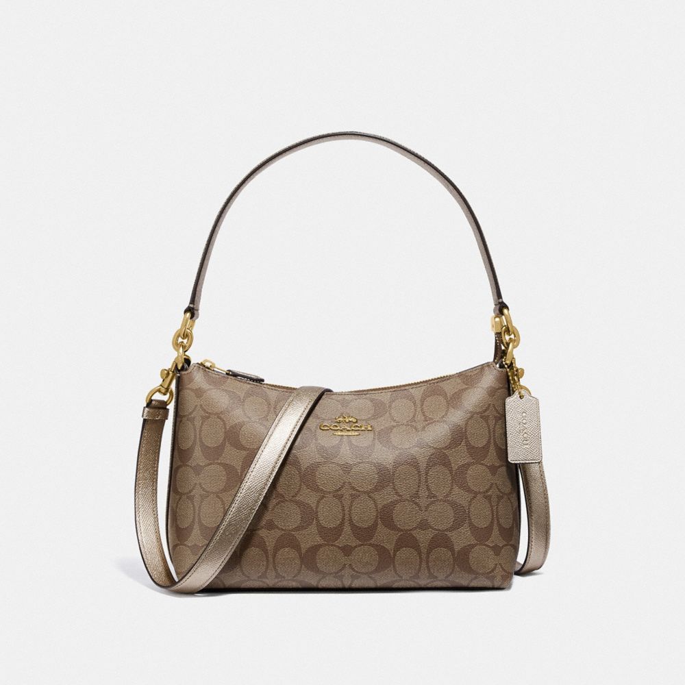 COACH LEWIS SHOULDER BAG IN SIGNATURE CANVAS - IM/KHAKI PLATINUM - 80059