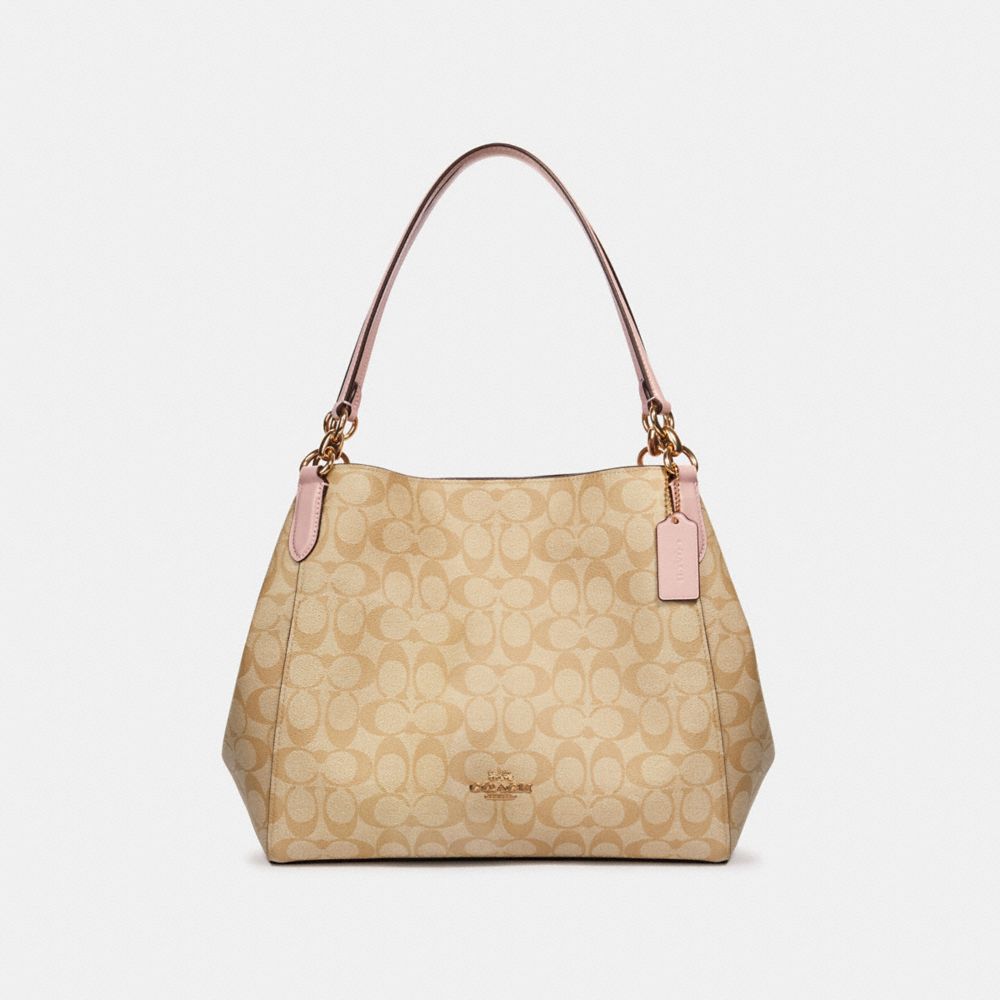 HALLIE SHOULDER BAG IN SIGNATURE CANVAS - IM/LIGHT KHAKI BLOSSOM - COACH 80298