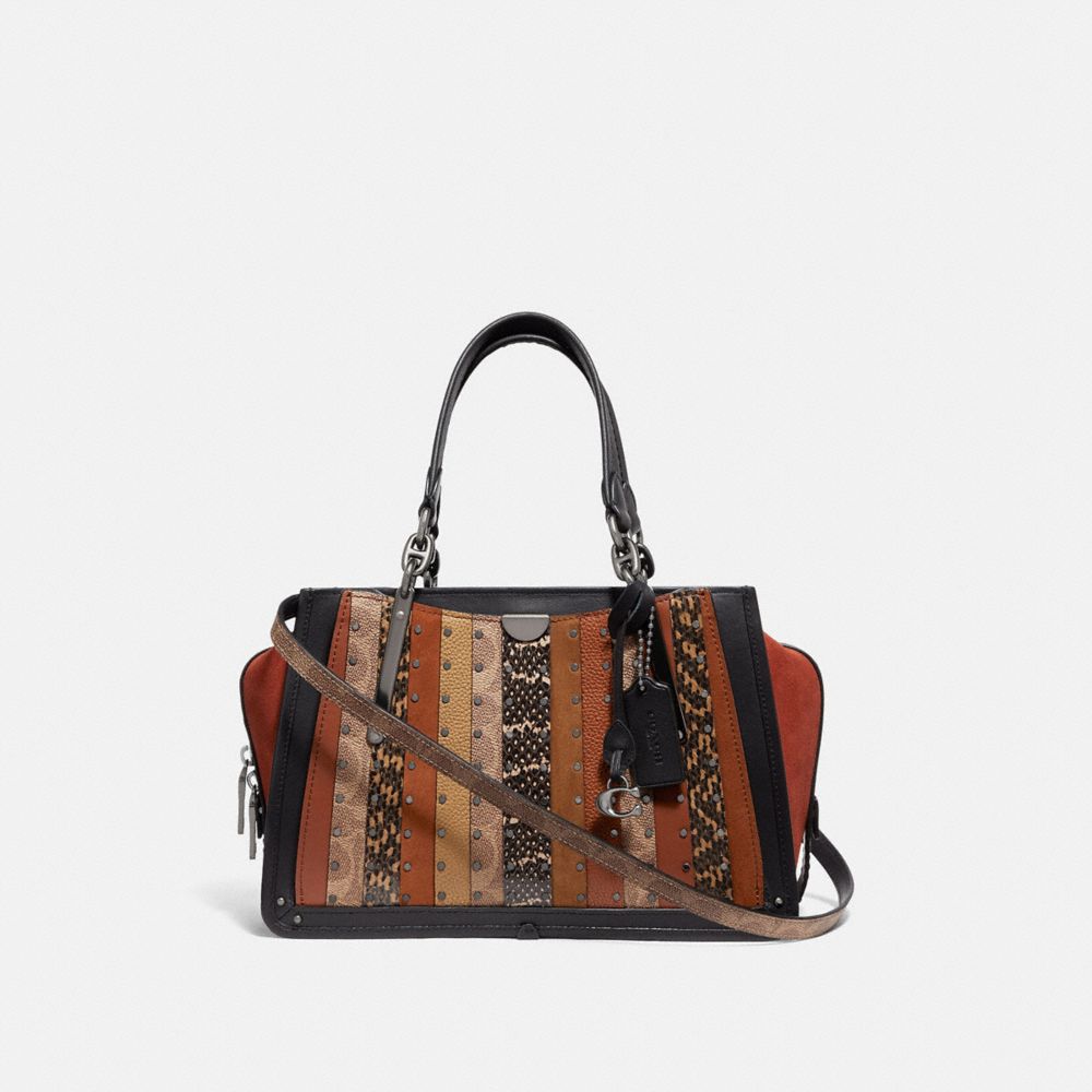 COACH 80564 DREAMER WITH SIGNATURE CANVAS PATCHWORK STRIPES AND SNAKESKIN DETAIL PEWTER/TAN BLACK MULTI