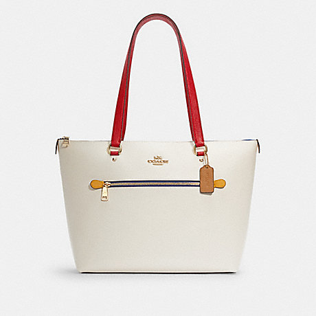 COACH 82133 Gallery Tote In Colorblock GOLD/CHALK ELECTRIC RED MULTI