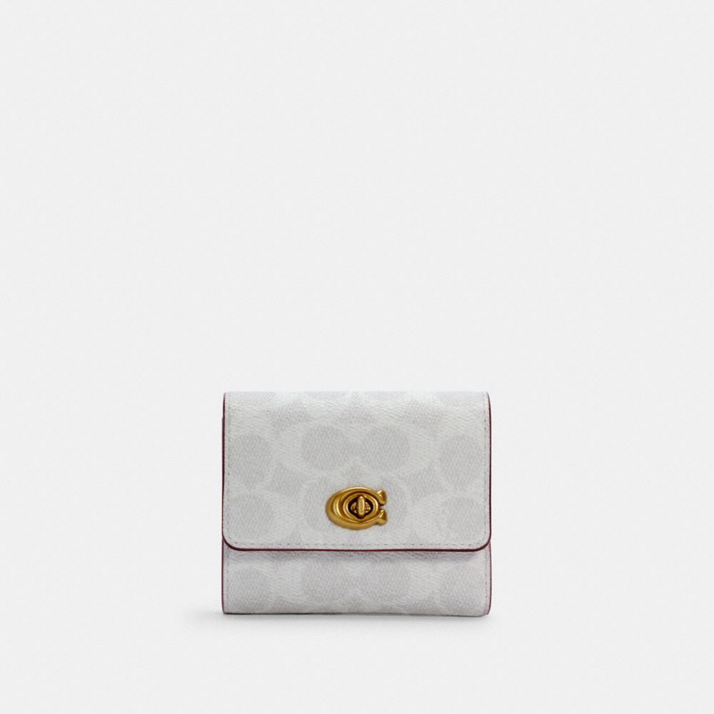 Signature Turnlock Small Wallet In Blocked Signature Canvas - 821 - BRASS/CHALK CONFETTI PINK
