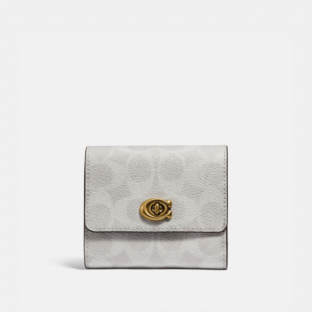 COACH 821 - Signature Turnlock Small Wallet In Blocked Signature Canvas BRASS/CHALK LAKE