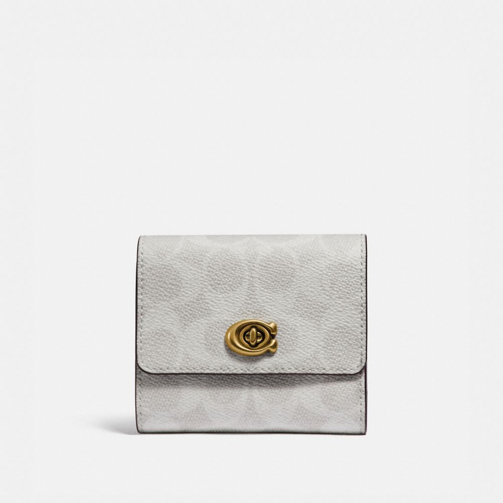 COACH Signature Turnlock Small Wallet In Blocked Signature Canvas - BRASS/CHALK LAKE - 821