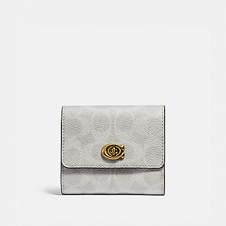 COACH Signature Turnlock Small Wallet In Blocked Signature Canvas - BRASS/CHALK LAKE - 821