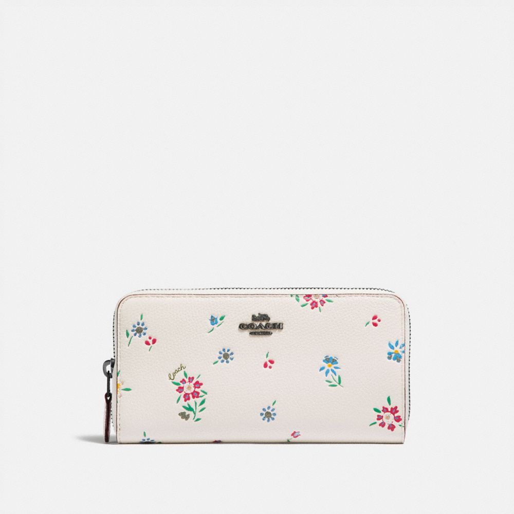 COACH 828 MEDIUM ZIP AROUND WALLET WITH WILDFLOWER PRINT V5/CHALK