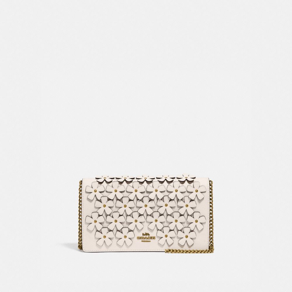 COACH 835 - CALLIE FOLDOVER CHAIN CLUTCH WITH FLORAL APPLIQUE B4/CHALK