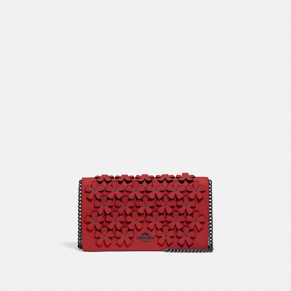 COACH CALLIE FOLDOVER CHAIN CLUTCH WITH FLORAL APPLIQUE - V5/RED APPLE - 835