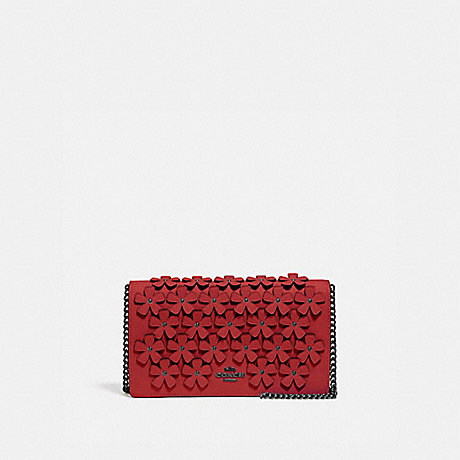 COACH CALLIE FOLDOVER CHAIN CLUTCH WITH FLORAL APPLIQUE - V5/RED APPLE - 835