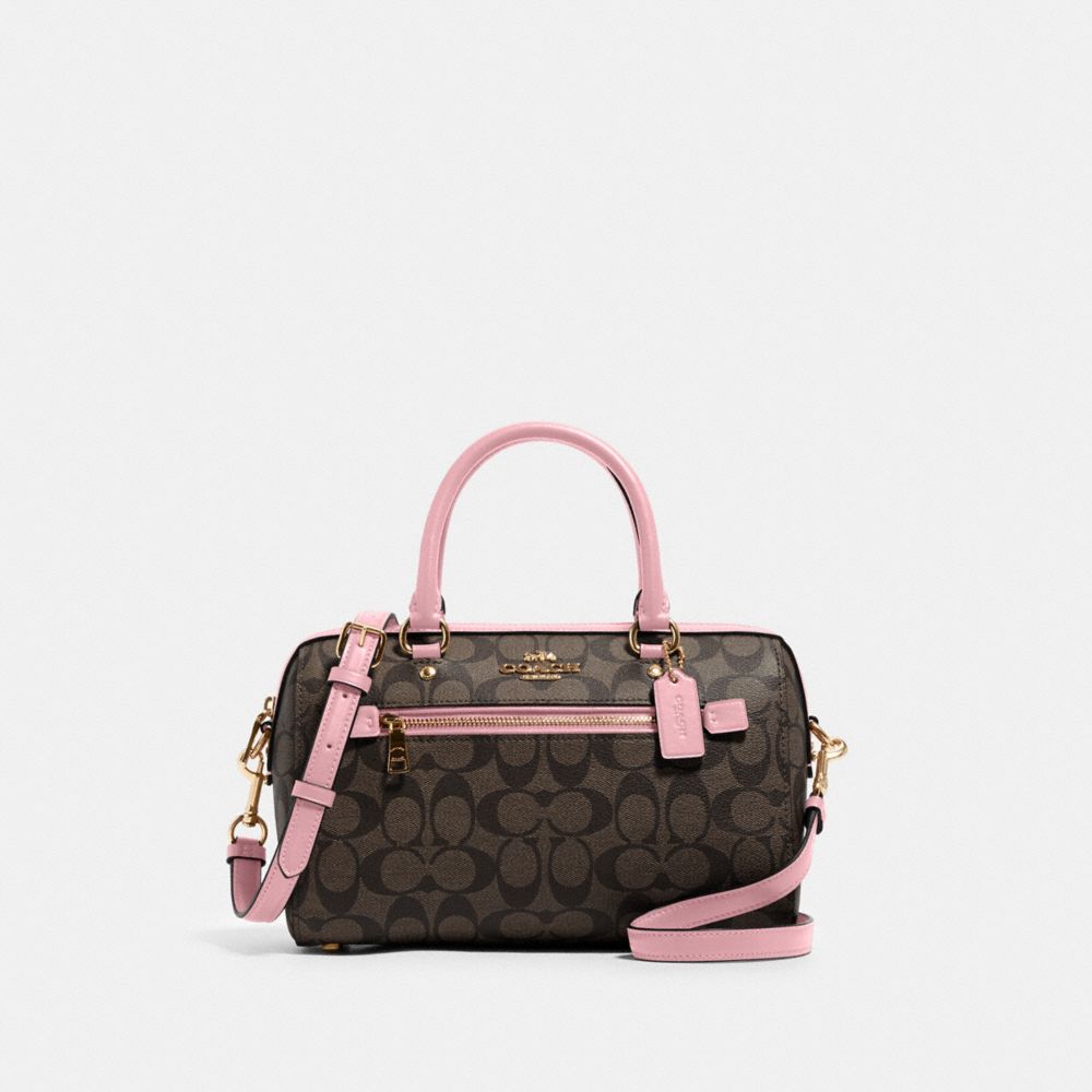 COACH 83607 Rowan Satchel In Signature Canvas GOLD/BROWN/TRUE PINK