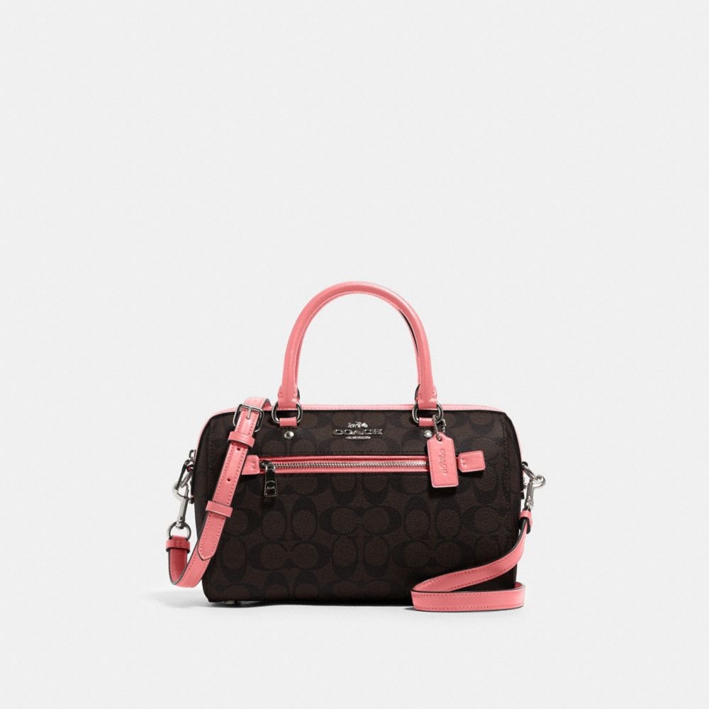 ROWAN SATCHEL IN SIGNATURE CANVAS - 83607 - QB/BROWN PINK LEMONADE