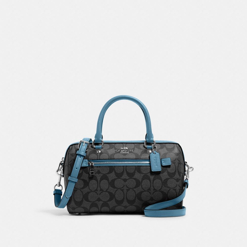 COACH 83607 Rowan Satchel In Signature Canvas SV/GRAPHITE/PACIFIC BLUE