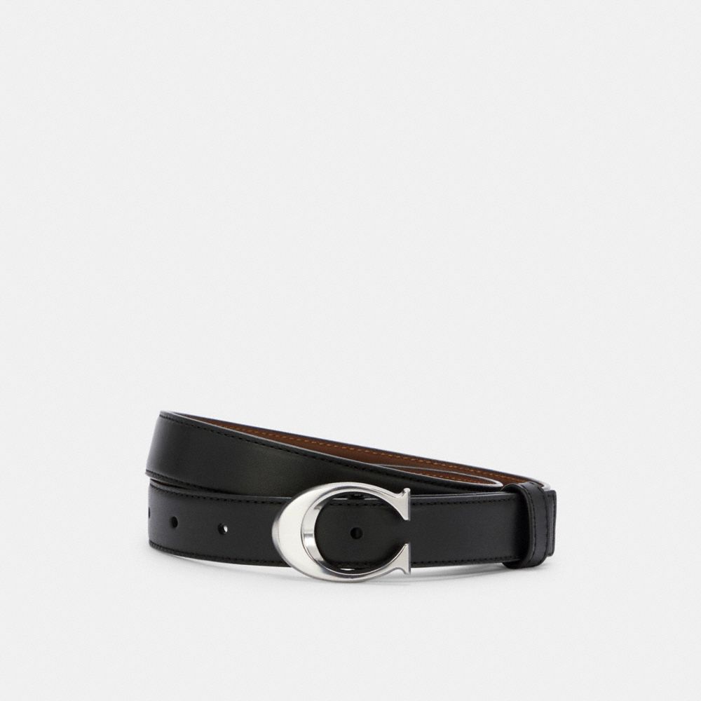 COACH 83960 SIGNATURE BUCKLE BELT, 25MM SV/BLACK DARK SADDLE