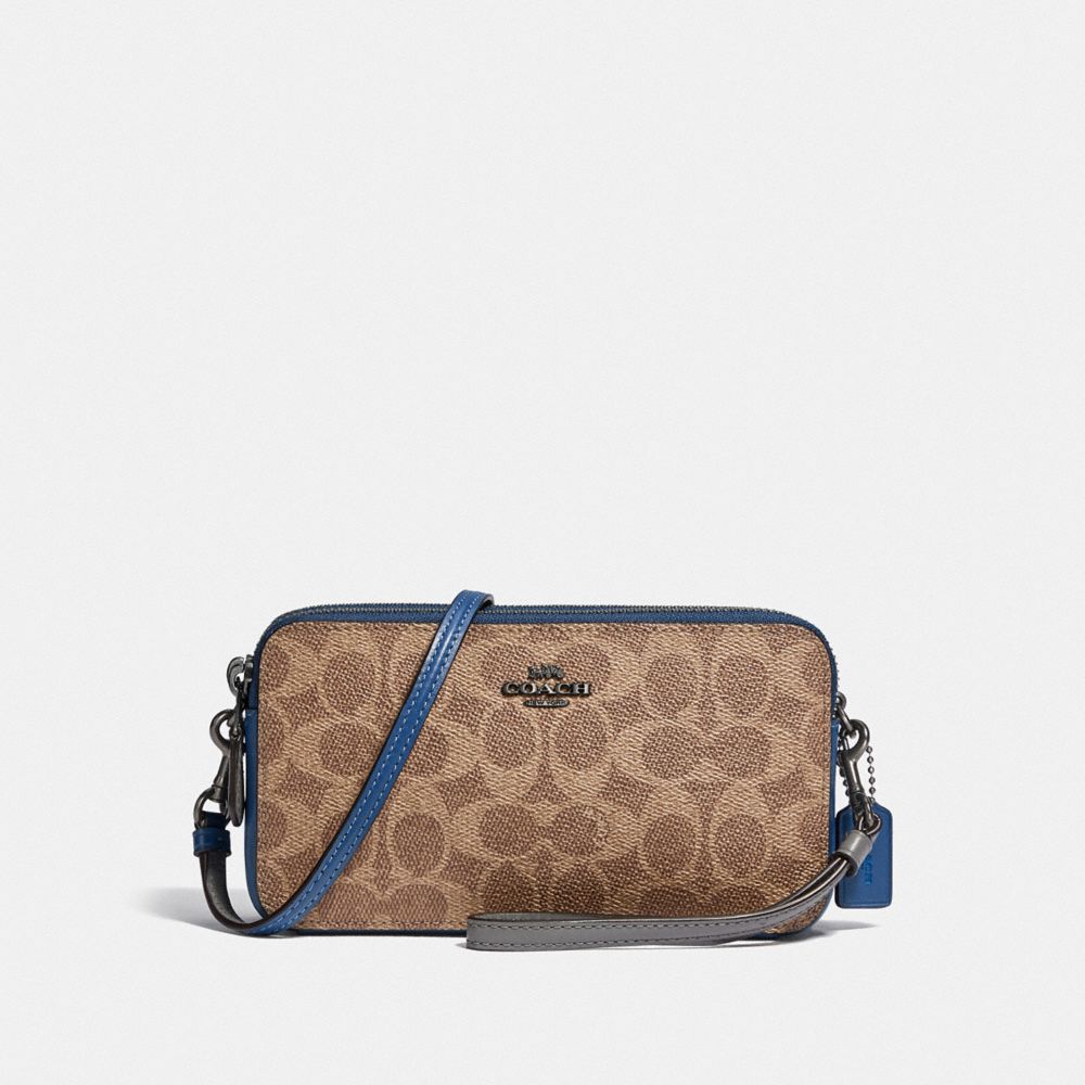 COACH Kira Crossbody In Colorblock Signature Canvas - PEWTER/TAN DARK DENIM - 843