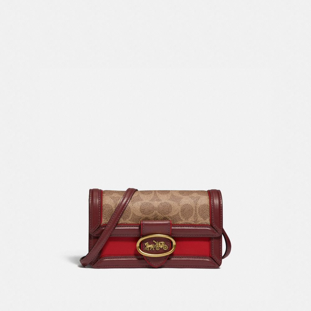 COACH 845 Riley Convertible Belt Bag In Signature Canvas BRASS/TAN RED APPLE