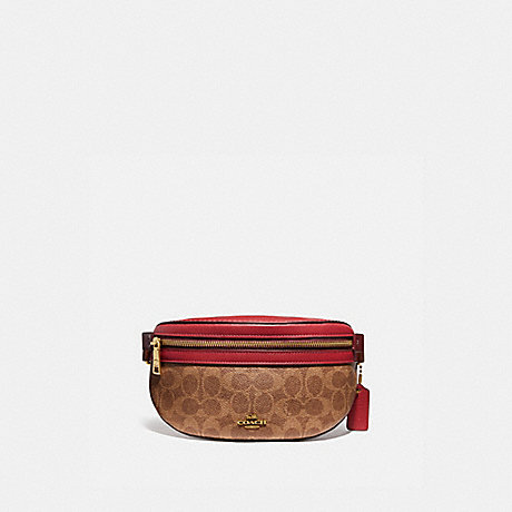 COACH 846 BETHANY BELT BAG IN COLORBLOCK SIGNATURE CANVAS BRASS/TAN RED APPLE MULTI