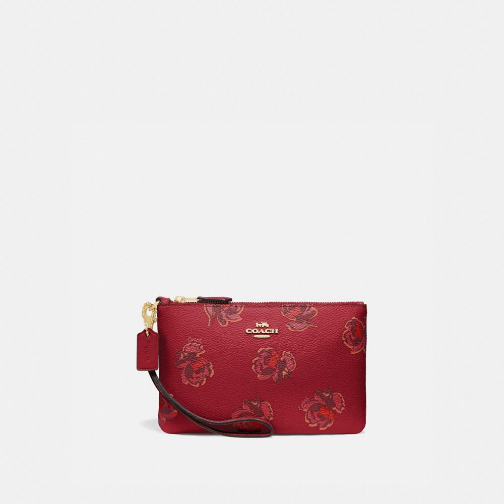 COACH 84747 SMALL WRISTLET WITH FLORAL PRINT GD/RED APPLE FLORAL PRINT