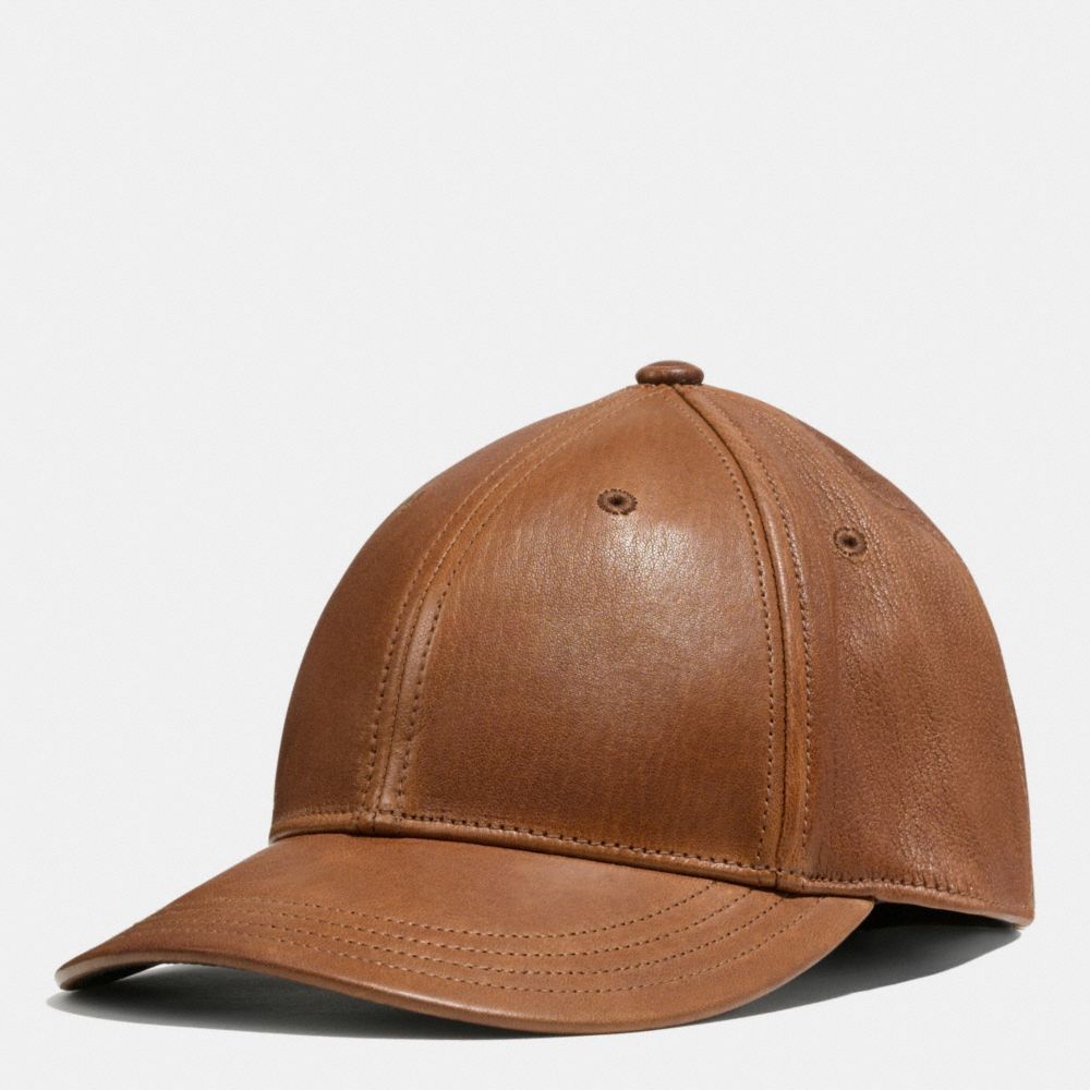 tan leather baseball cap